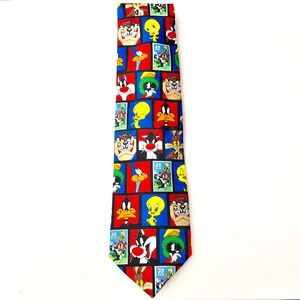 Vintage 1997 Looney Tunes Stamp Collection USPS Mens Tie Color Block Characters